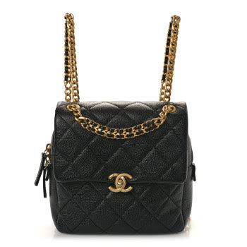 CHANEL Shiny Caviar Quilted Chain Melody Backpack Black 